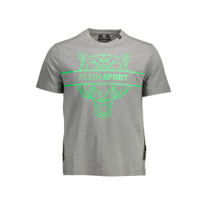 PLEIN SPORT Ανδρικό Γκρι T-shirt με στρογγυλή λαιμόκοψη και λογότυπο