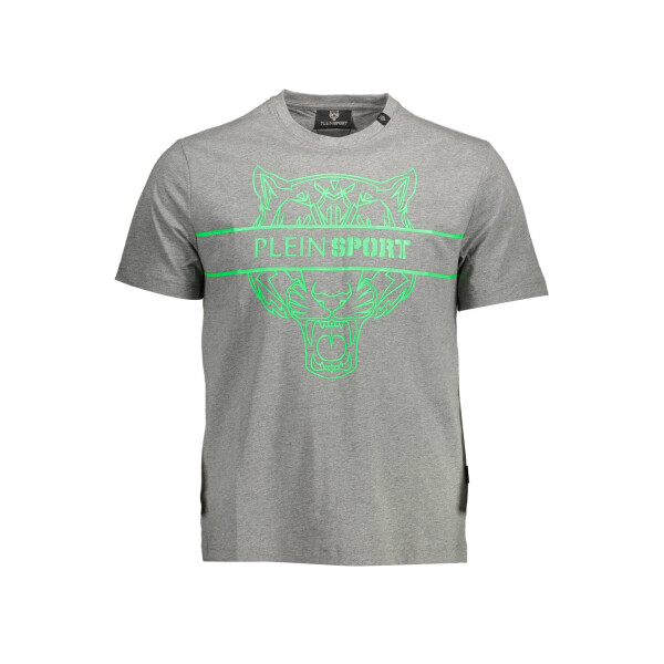 PLEIN SPORT Ανδρικό Γκρι T-shirt με στρογγυλή λαιμόκοψη και λογότυπο