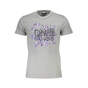 CAVALLI CLASS Ανδρικό Γκρι T-shirt με κοντά μανίκια και λογότυπο