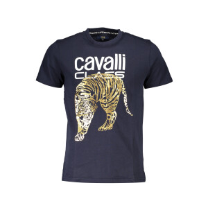CAVALLI CLASS ανδρικό t-shirt σε μπλε χρώμα με κοντά μανίκια και λογότυπο