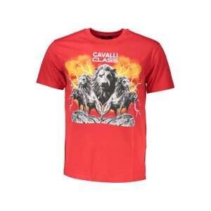 CAVALLI CLASS Ανδρικό Κόκκινο T-shirt με print λογότυπο