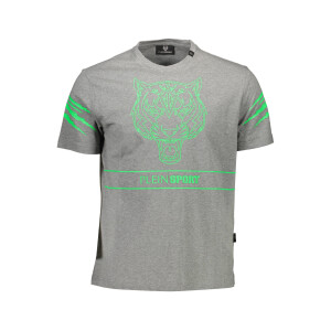 PLEIN SPORT Ανδρικό Γκρι T-shirt με κοντά μανίκια και λογότυπο