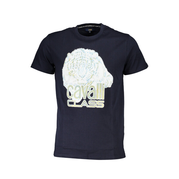CAVALLI CLASS Ανδρικό Μπλε T-shirt με κοντά μανίκια και λογότυπο