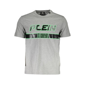 PLEIN SPORT Ανδρικό Γκρι T-shirt με κοντά μανίκια και λογότυπο