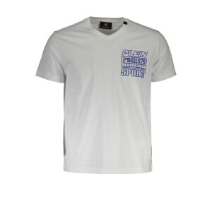 PLEIN SPORT Ανδρικό Λευκό T-shirt με V λαιμόκοψη και print λογότυπο