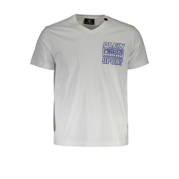 PLEIN SPORT Ανδρικό Λευκό T-shirt με V λαιμόκοψη και print λογότυπο