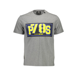 PLEIN SPORT Ανδρικό Γκρι T-shirt με κοντά μανίκια και λογότυπο