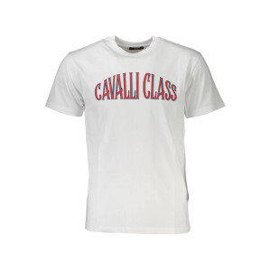 CAVALLI CLASS ανδρικό λευκό T-shirt με κοντά μανίκια και λογότυπο