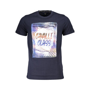 CAVALLI CLASS Ανδρικό Μπλε T-shirt με print λογότυπο