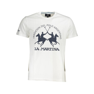 LA MARTINA ανδρικό λευκό T-shirt με κοντά μανίκια και print λογότυπο
