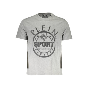 PLEIN SPORT Ανδρικό Γκρι T-shirt με κοντά μανίκια και λογότυπο