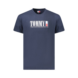 Tommy Hilfiger ανδρικό μπλε T-shirt με στρογγυλή λαιμόκοψη και print λογότυπο