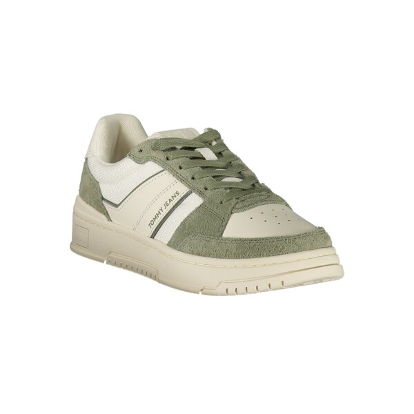 Tommy Hilfiger ανδρικά λευκά sneakers με κορδόνια και πράσινες λεπτομέρειες