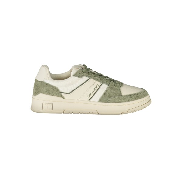 Tommy Hilfiger ανδρικά λευκά sneakers με κορδόνια και πράσινες λεπτομέρειες