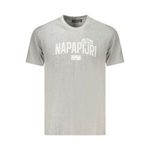 Napapijri ανδρικό γκρι t-shirt με στρογγυλή λαιμόκοψη και λογότυπο