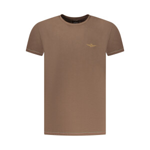 Aeronautica Militare Ανδρικό Καφέ T-shirt με στρογγυλή λαιμόκοψη και λογότυπο