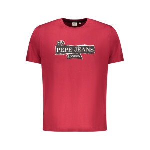 Pepe Jeans ανδρικό κόκκινο t-shirt με στρογγυλή λαιμόκοψη και print λογότυπο