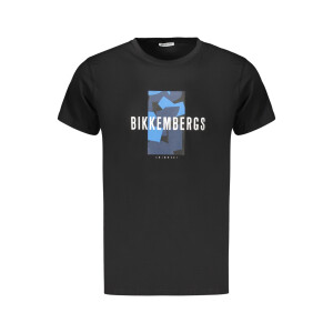 BIKKEMBERGS Ανδρικό Μαύρο T-shirt με στρογγυλή λαιμόκοψη και print λογότυπο