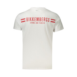 BIKKEMBERGS Ανδρικό Λευκό T-shirt με στρογγυλή λαιμόκοψη και print λογότυπο