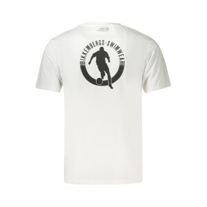 BIKKEMBERGS ανδρικό λευκό T-shirt με στρογγυλή λαιμόκοψη και print λογότυπο